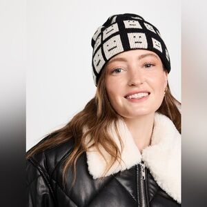 Acne Black and Cream Patterned Beanie